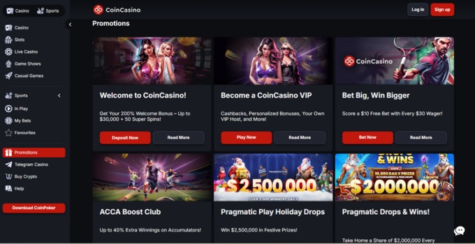 Kaikki kasinobonukset CoinCasinolla