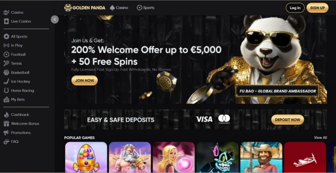 Golden Panda casinon kotisivu englanniksi