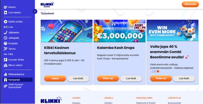Klikki kasinobonukset ja kampanjat