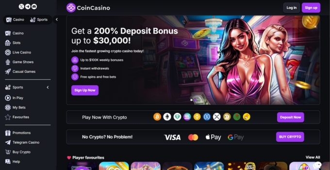CoinCasinon kotisivu englanniksi