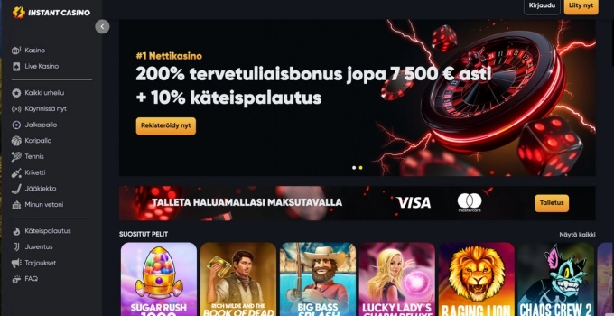 Instant Casinon kotisivu suomeksi