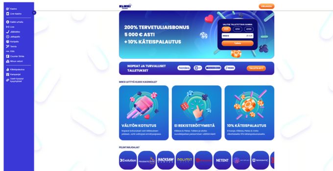 Klikki Kasino pikakasinon etusivu