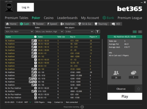 bet365 sovellus Holdem käteispelit aula