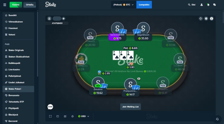 Stake Pokeri pöytänäkymä tietokoneella
