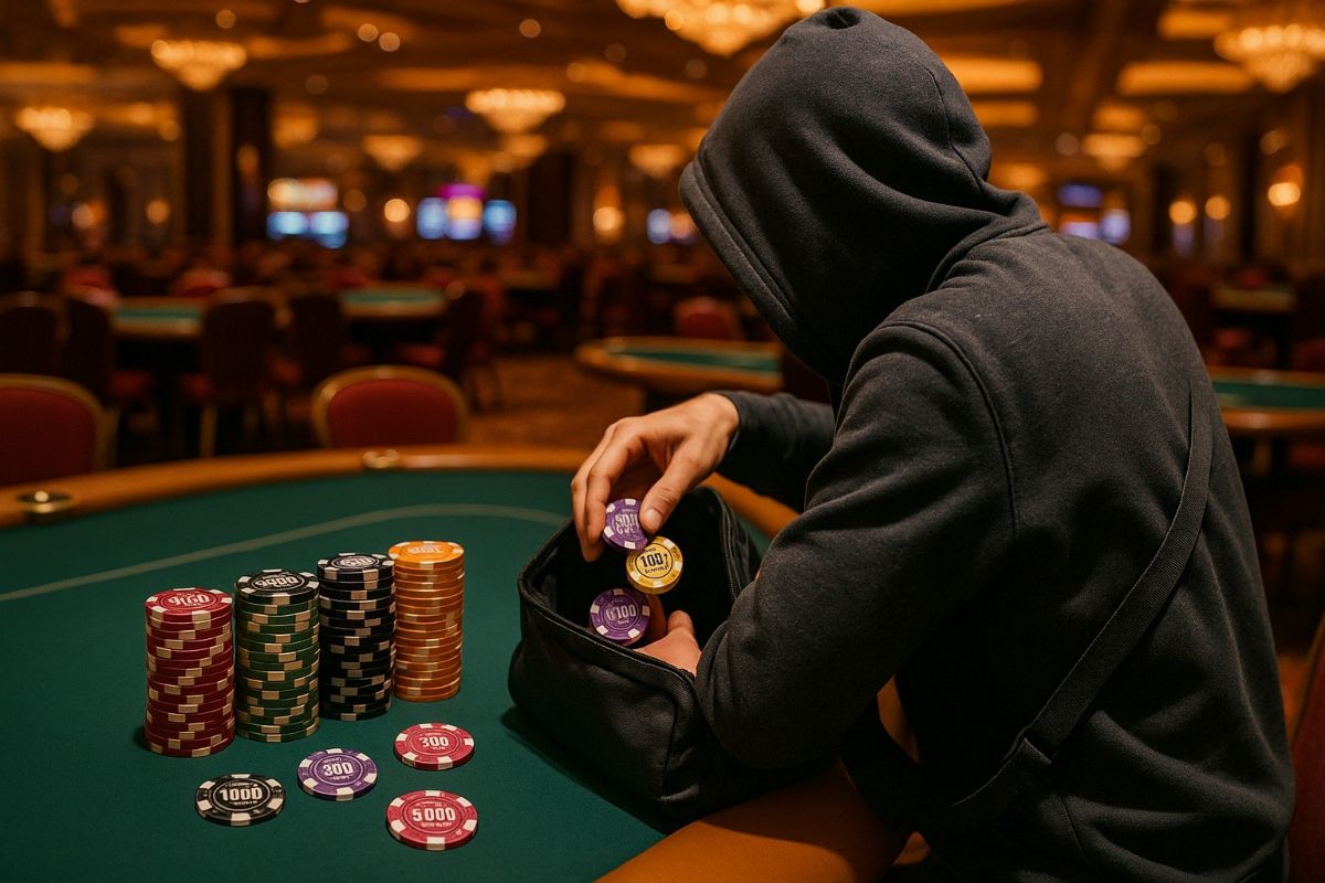 joueur de poker qui vole des jetons wsop dans un casino