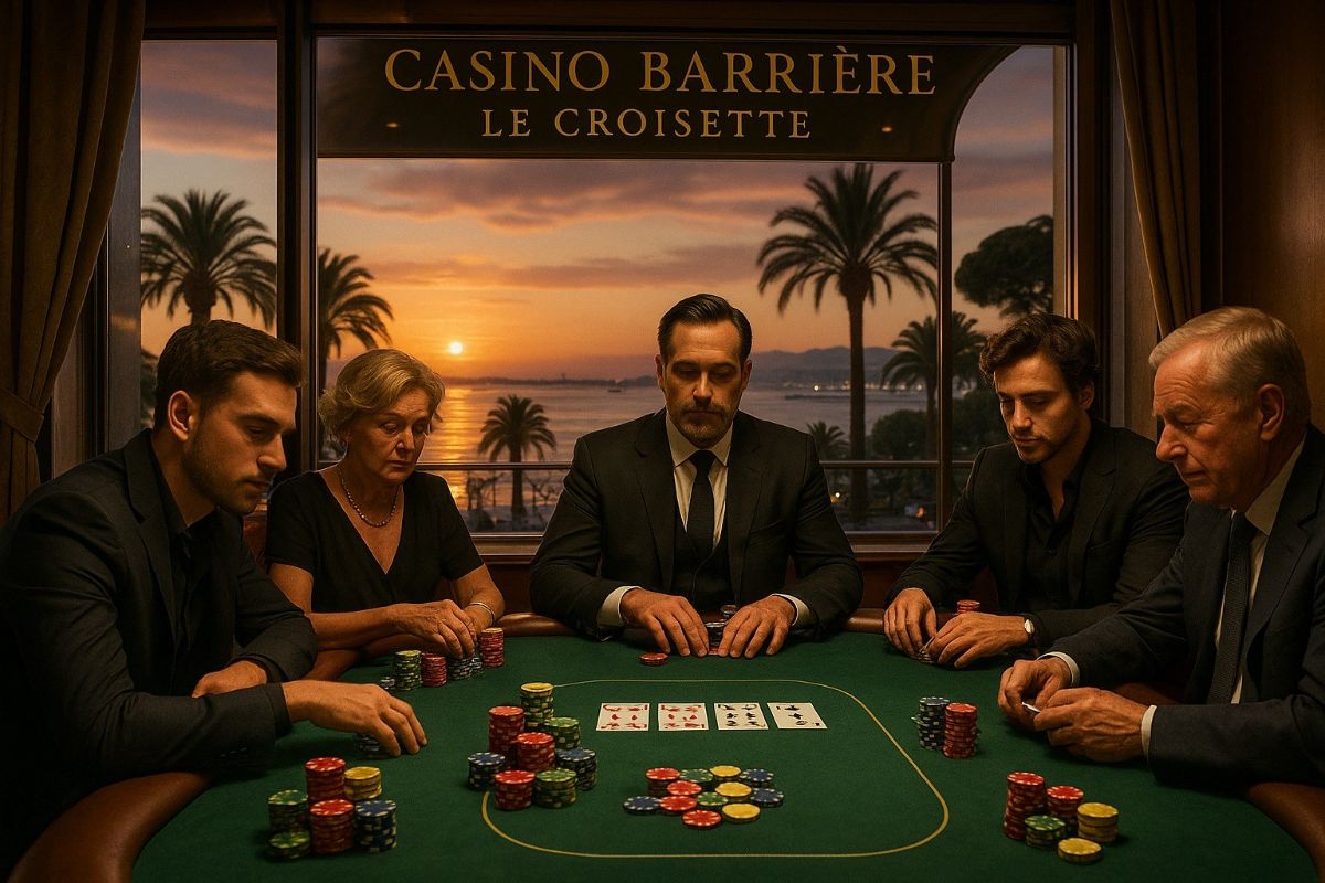 Joueurs concentrés autour d’une table de poker au Casino Barrière Le Croisette à Cannes, lors du Barrière Poker Tour 2025