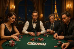 Tournoi de poker à Paris pendant l’European Poker Tour 2026 au Palais des Congrès avec la Tour Eiffel en arrière-plan