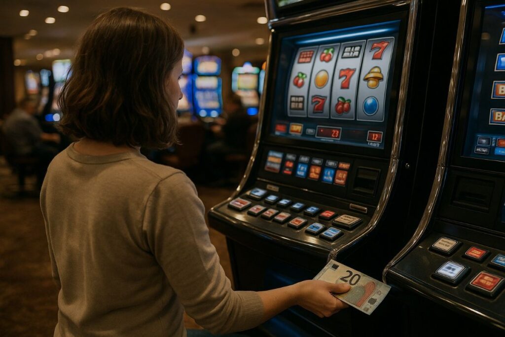 femme qui joue au casino avec 20 euros