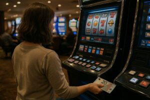 femme qui joue au casino avec 20 euros