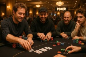Joueurs souriants autour d’une table de poker au Poker Festival 2025 France