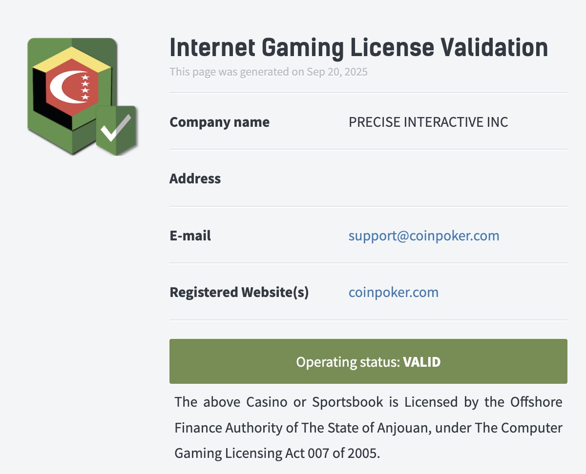 Licence Coinpoker