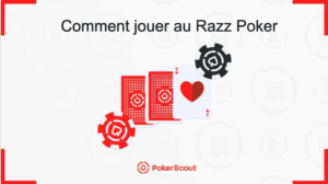 Illustration “Comment jouer au Razz Poker” avec jetons de poker et cartes, visuel de guide pour apprendre les règles et la stratégie du Razz.