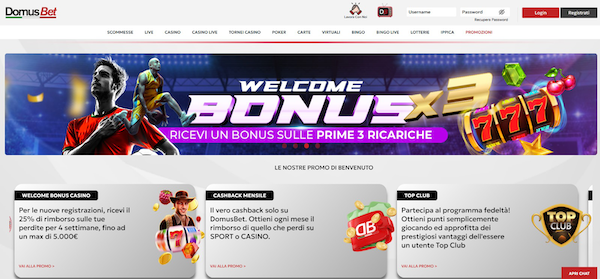 Domusbet offre degli ottimi incentivi sulle prime tre ricariche