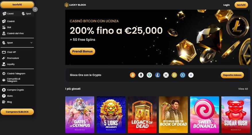 Su Lucky Block è possibile scegliere tra tantissimi giochi da casino