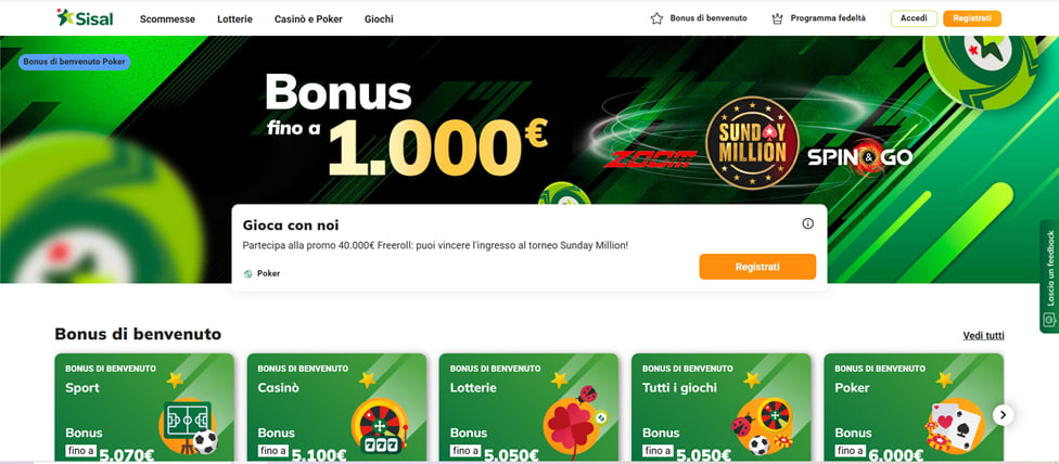 Sisal è un famoso casino Paypal altamente affidabile e con un palinsesto davvero ampio