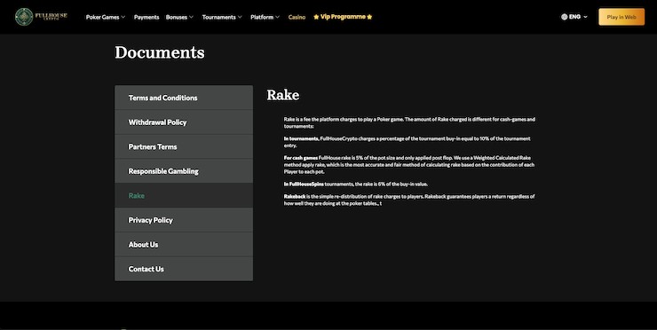Full House Crypto poker rakeback