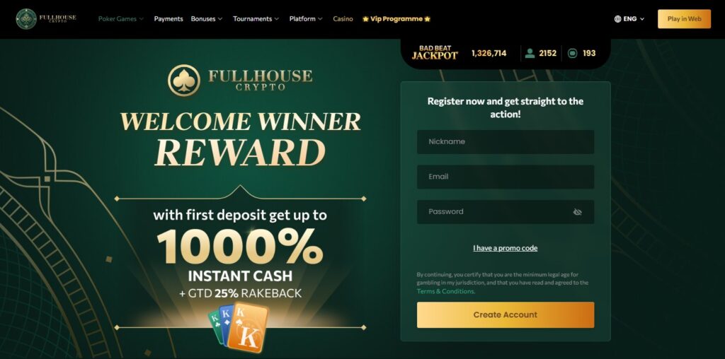 Full House Crypto poker met Paypal