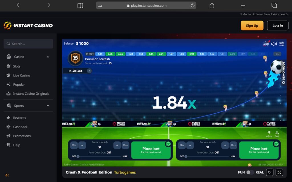 Crash X Football Edition speel je in een Aviator casino