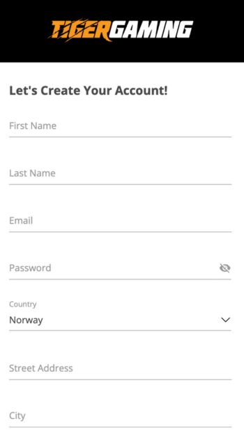 Registrer deg hos TigerGaming
