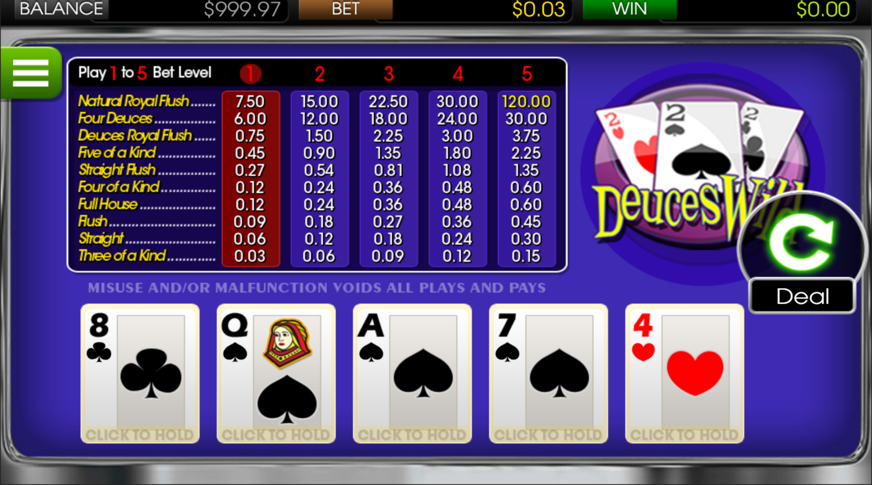 Deuces Wild Poker w kasynie online