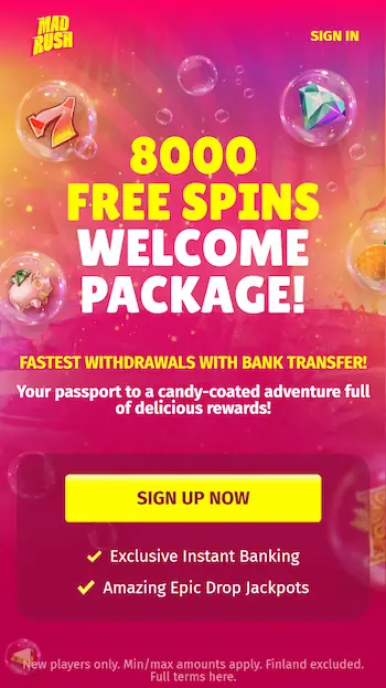 Skärmbild på Mad Rush Casino från mobilen