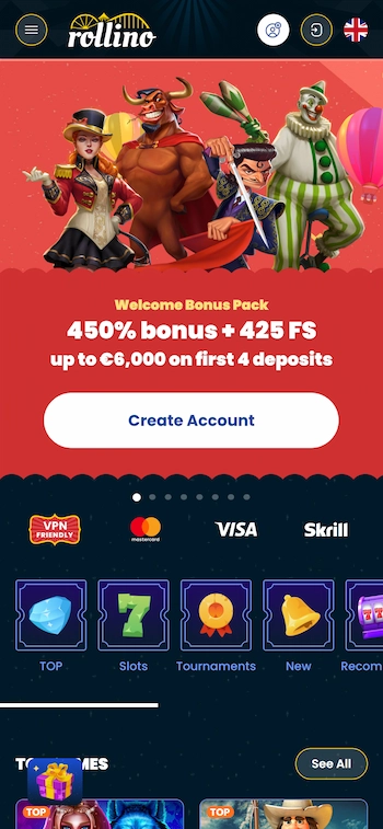 Skrämbild på Rollino Casino från mobilen