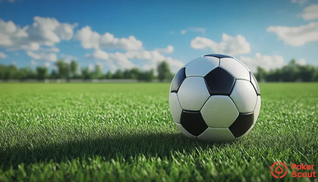 Fotbollsplan med blå himmel i bakgrunden
