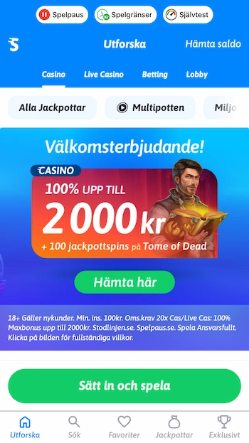 Snabbare casino skärmbild från mobil