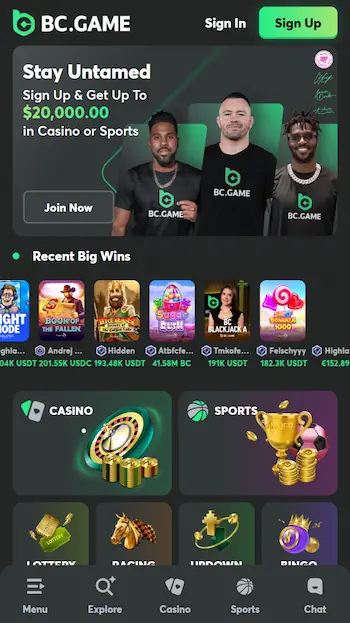 BC.Game skärmbild från mobil