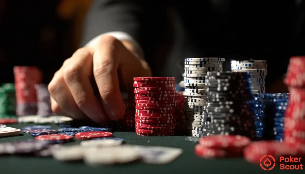 Kort och marker på ett pokerbord