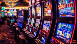Bild på spelautomater inne i ett casino