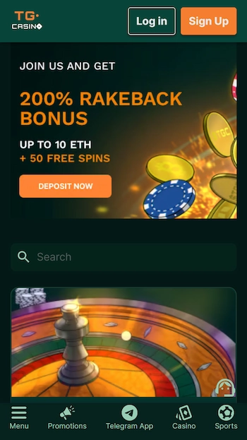 TG.Casino skärmbild från mobil