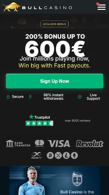 Bull Casino skärmbild från mobil