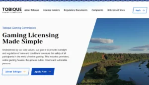 Skärmbild på Tobique Gaming Commissions hemsida
