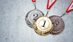 Bild på guld, silver och bronsmedaljer