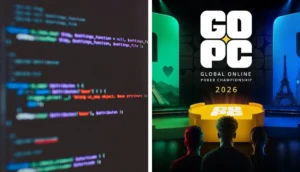 Kod bredvid loggan för GOPC 2026 efter CoinPokers serverproblem.