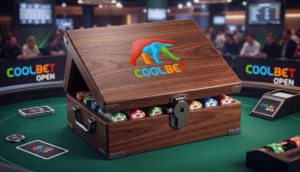 Pokermarker i en träkista under Coolbet Open i Tallinn