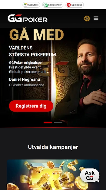 GGPoker Sverige startsida från mobil