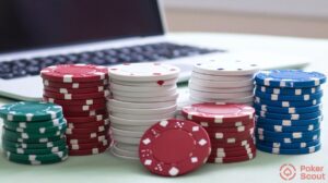 poker chips and laptop