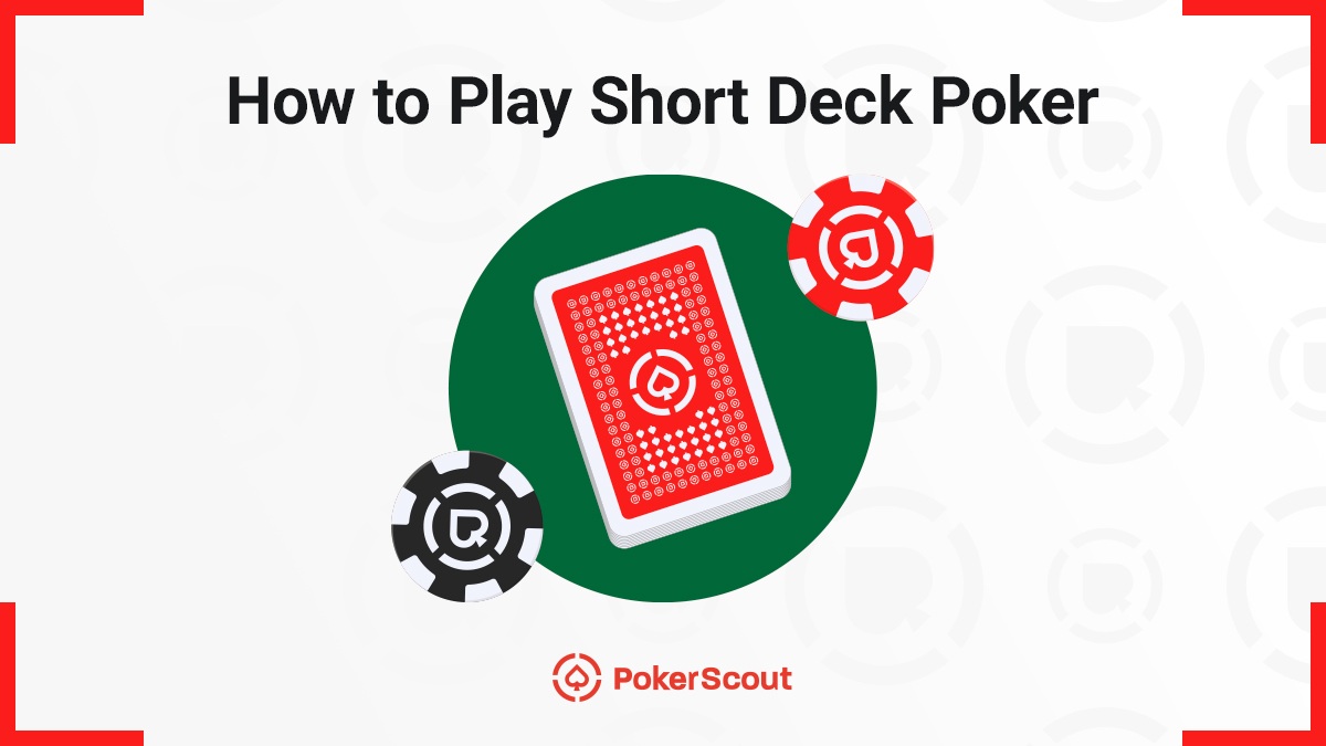 Illustration showing a Short Deck poker card deck and casino chips, introducing how to play Short Deck Hold’em poker.
