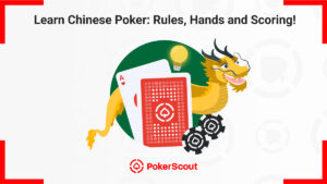 Dragon with playing cards and chips next to text “Learn Chinese Poker: Rules, Hands and Scoring!”