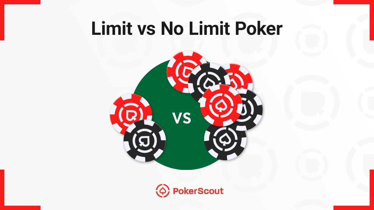 Illustration comparing Limit and No Limit poker, featuring a stack of red and black poker chips with a ‘VS’ label in the center.