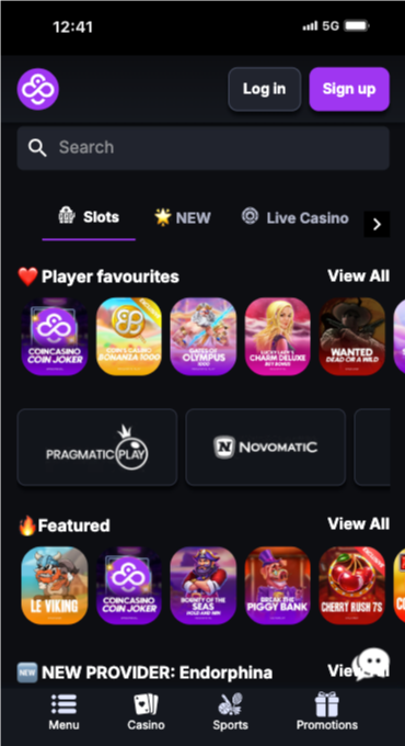 coincasino clots menu
