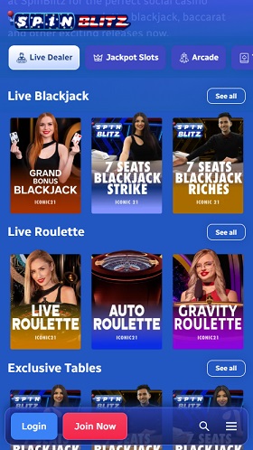 SpinBlitz Live Dealer Games