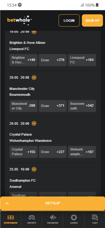 BetWhale's pre-match soccer markets