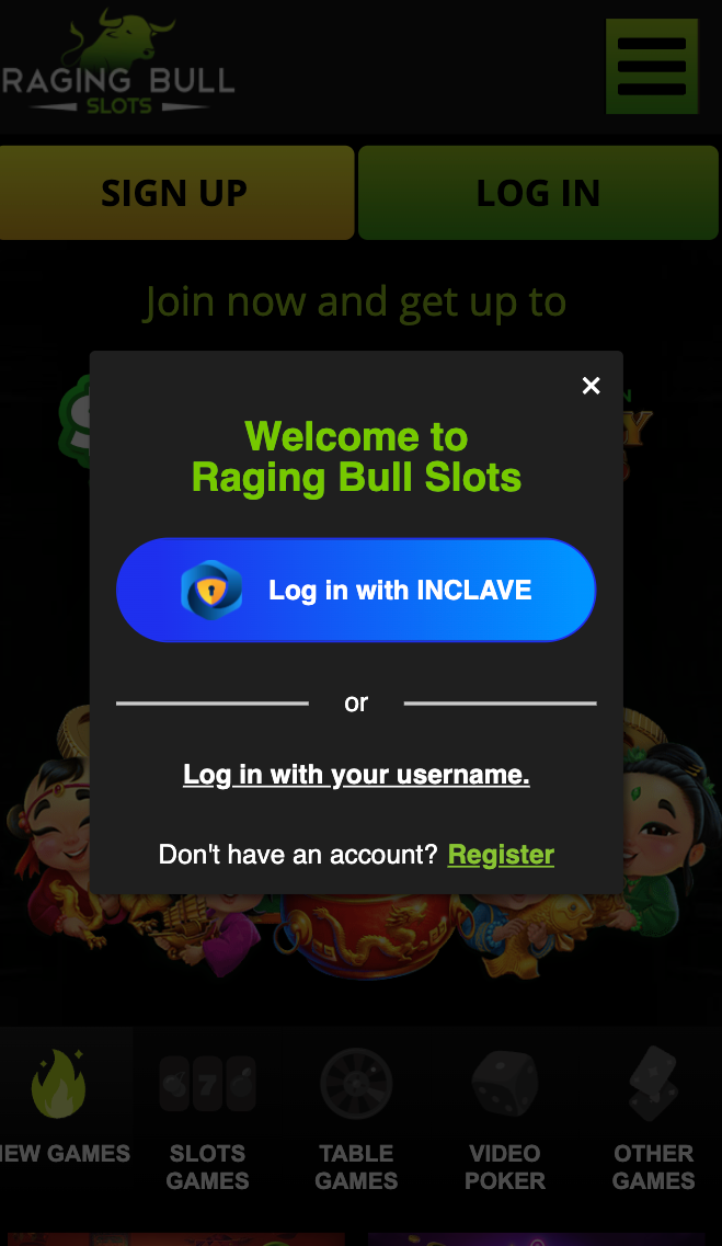 Raging Bull Casino Login with Inclave Option