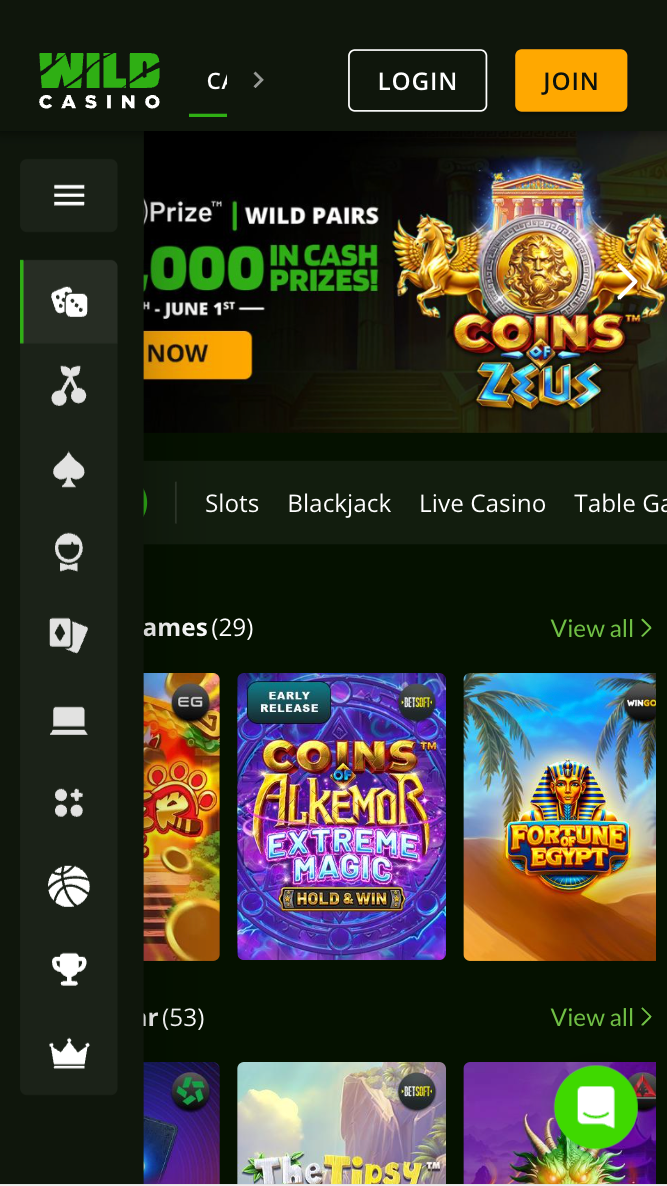 Wild Casino lobby