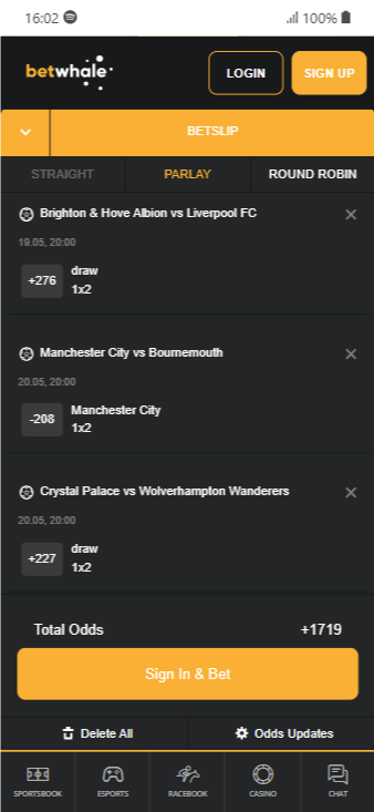BetWhale's betslip