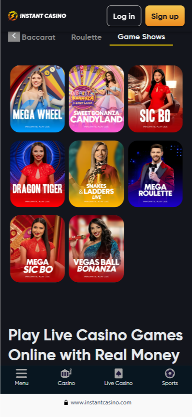 instant casino game shows