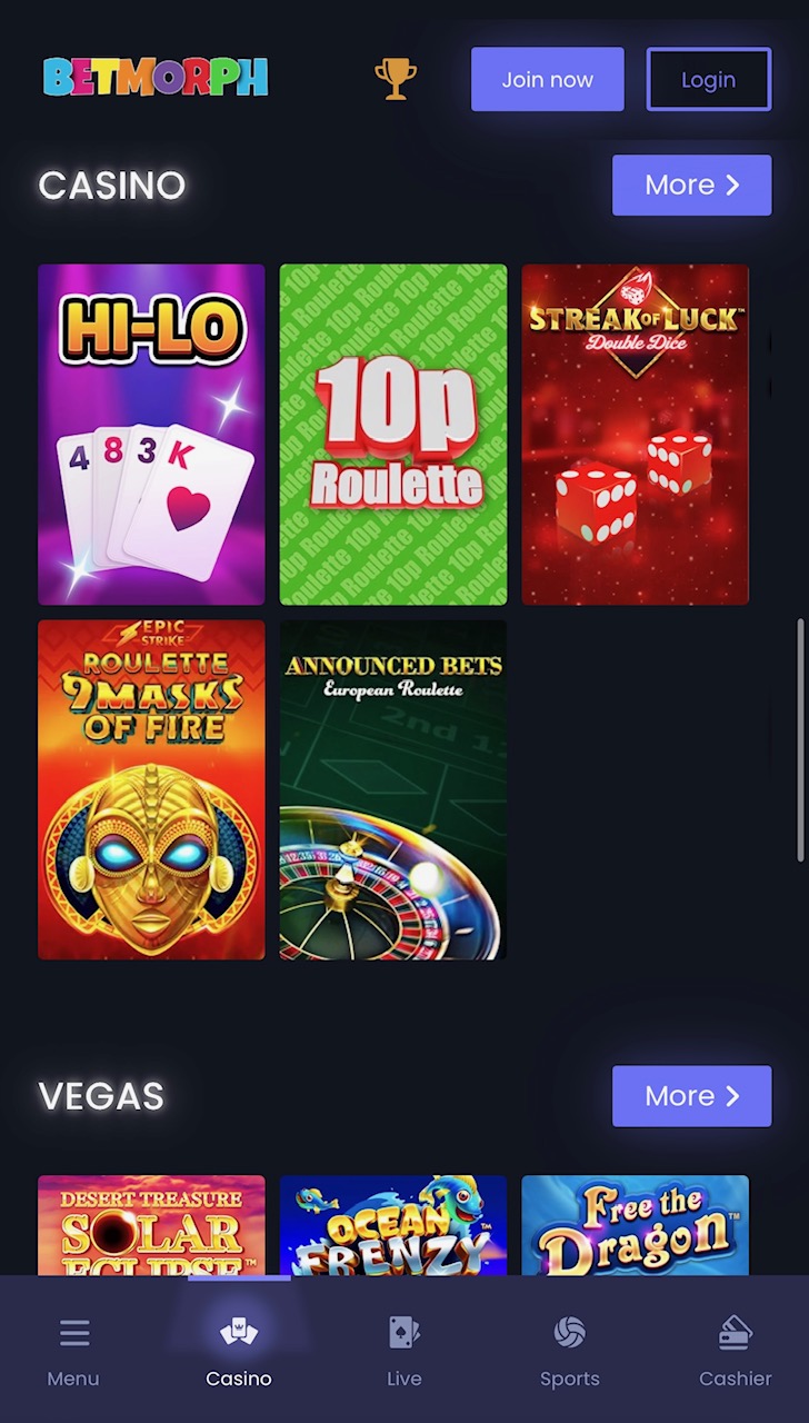 BetMorph casino games